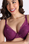 Zivame La Flamme Padded Plunge Wired Medium Coverage Lace Bra - Dark Purple — thumbnail 4